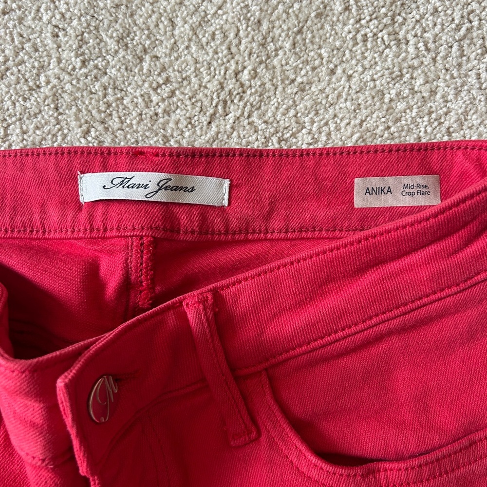 Mavi Anika Mid-Rise Crop Flare Jeans in Bold Red - Picture 3 of 6